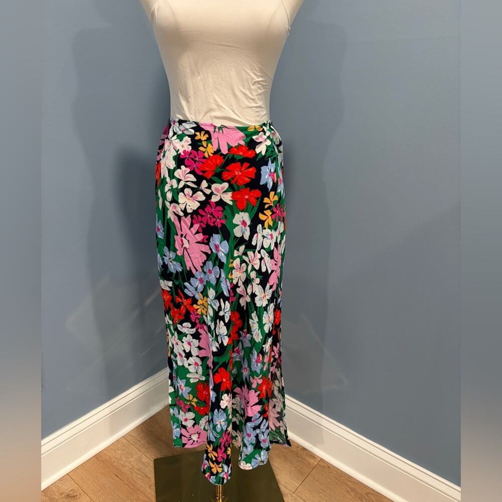 Old Navy Floral Midi Skirt Women’s Size M Black Multicolor Elastic Waist